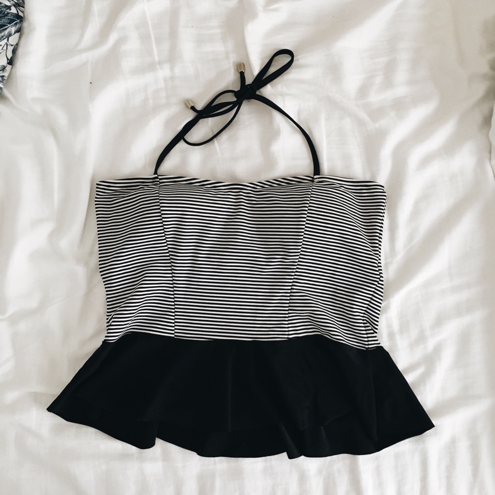 Striped peplum tankini top, great support